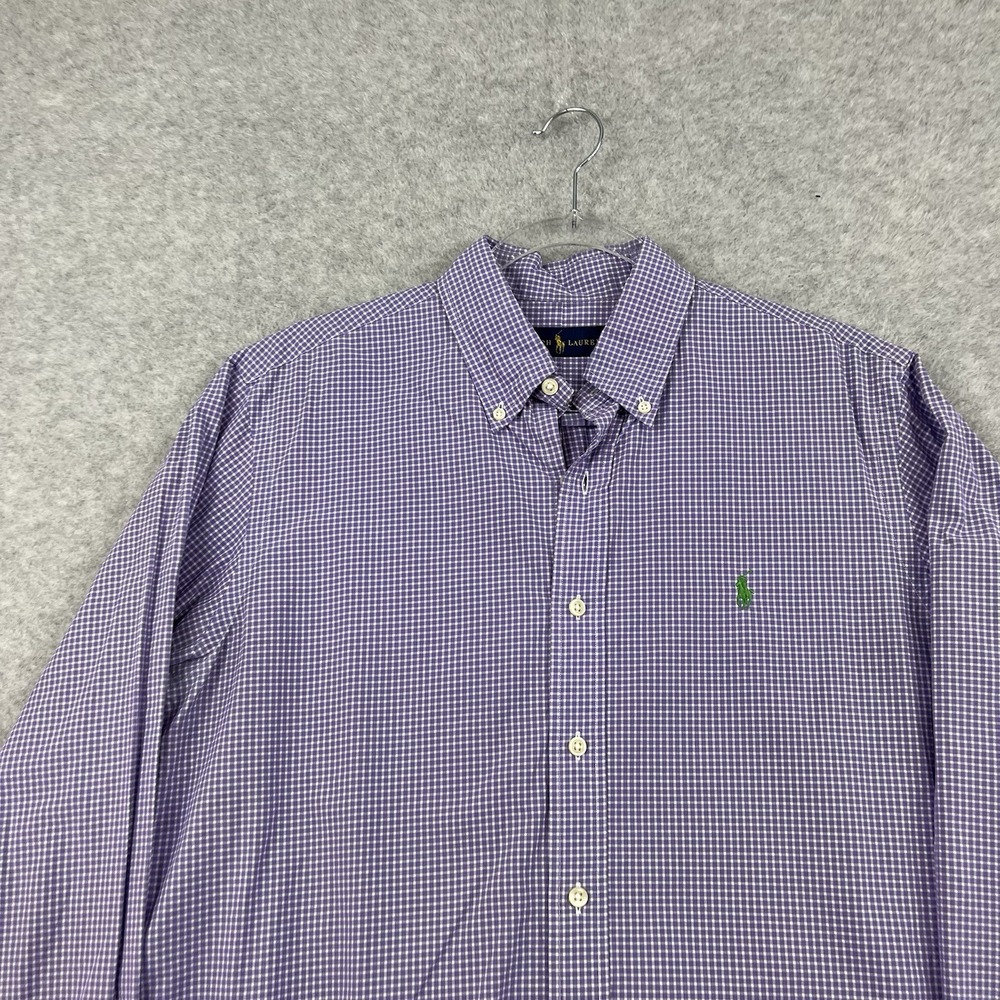 Ralph Lauren Dress Shirt Purple White‎ Gingham Mens M Button Down Modern Pony